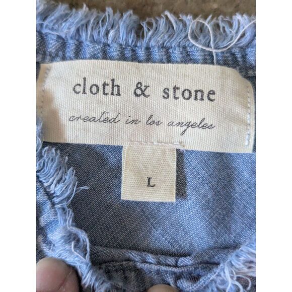 Anthropologie Cloth & Stone Tencel Cami Tank Top L Frayed Edge Denim Chambray - Picture 3 of 7
